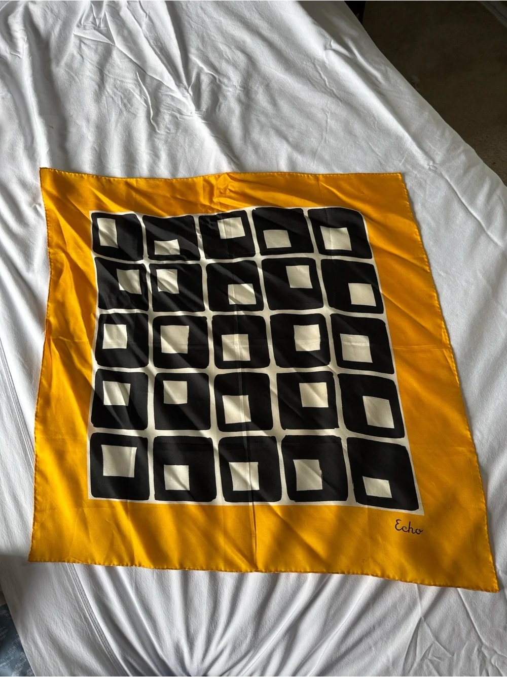 Echo Yellow and Black Geometric Silk Scarf